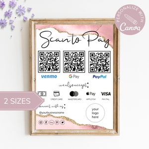 Scan to Pay Card I bearbeitbare Canva Vorlage, QR-Code-Zeichen, Geschäftsschild für kleine Unternehmen, Venmo-Zahlung druckbar, sofortiger Download.