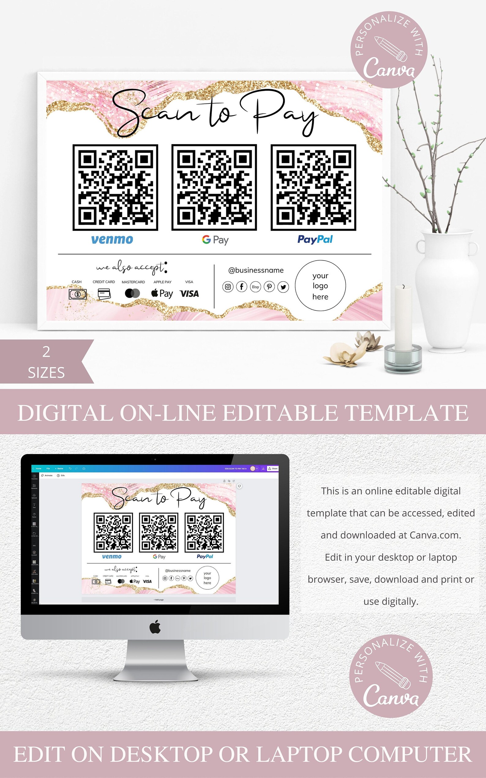 Scan to Pay Card Editable Canva Template QR Code Sign - Etsy