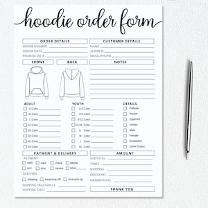 Hoodie Order Form Template I Editable Canva Invoice Template I T-shirt ...