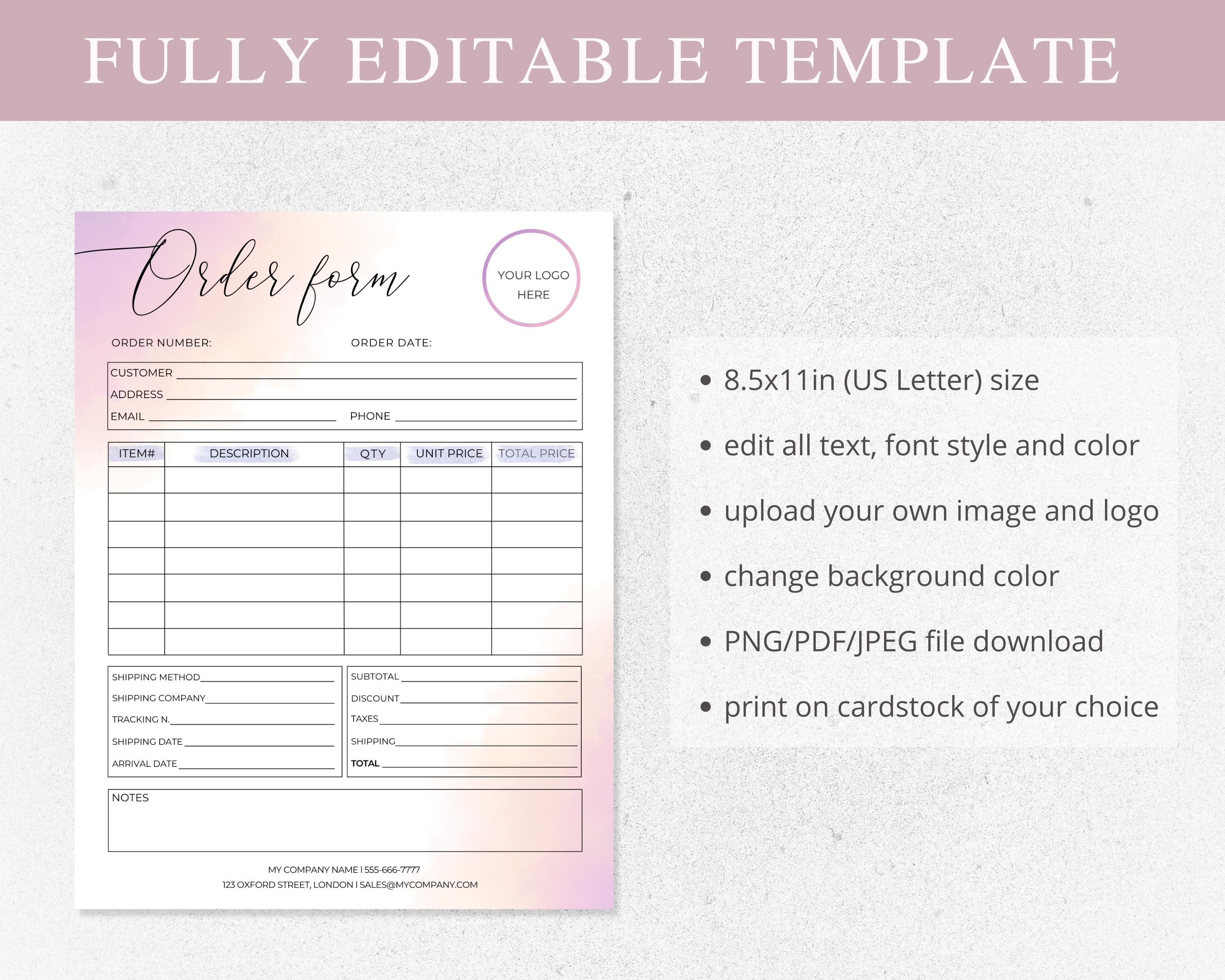 Editable Order Form, Editable Canva Template, Small Business Form ...