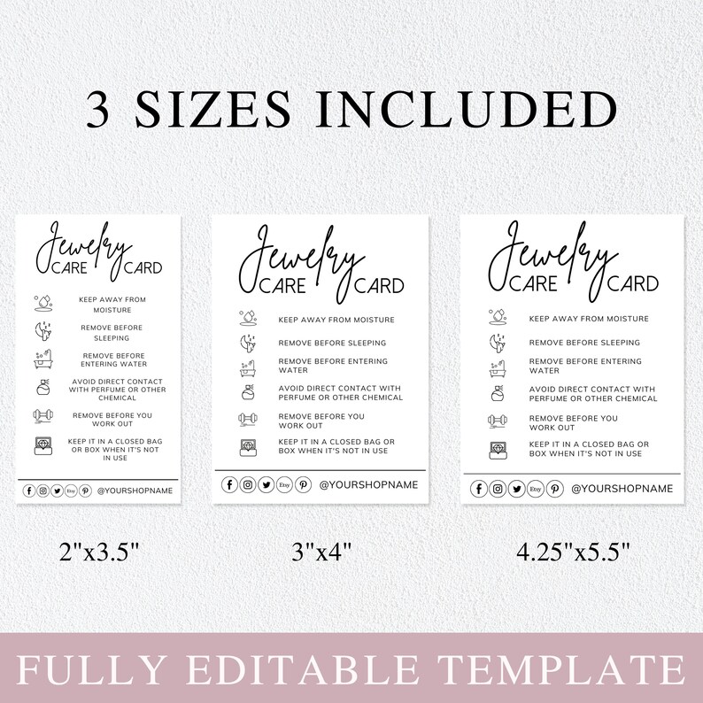 canva template, jewelry care card, jewelry packaging, care instructions