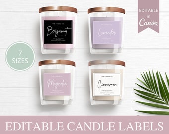 Candle Labels, Editable Canva Template, 7 Sizes Candle Sticker Printable Labels, DIY Candle Logo Jar Label, Instant Download.