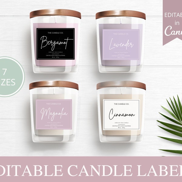 Candle Labels, Editable Canva Template, 7 Sizes Candle Sticker Printable Labels, DIY Candle Logo Jar Label, Instant Download.