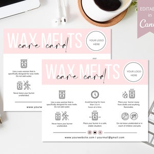 Wax Melts-onderhoudskaart bewerkbare sjabloon, Canva-sjabloon, afdrukbare Wax Melts-instructiekaart, Wax Melt-onderhoudskaarten voor kleine bedrijven. DTP-030