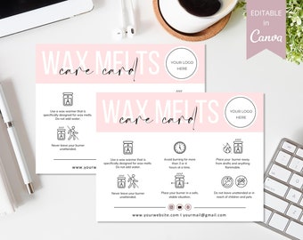 Wax Melts Care Card Editable Template, Canva Template, Printable Wax Melts Instructions Card, Small Business Wax Melt Care Cards.