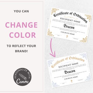 ministry certificate, minister certificate, religious printables, deacon certificate, canva template, certificate, license certificate, church membership, church templates, church form template, pastor certificate, minister form, of ordination