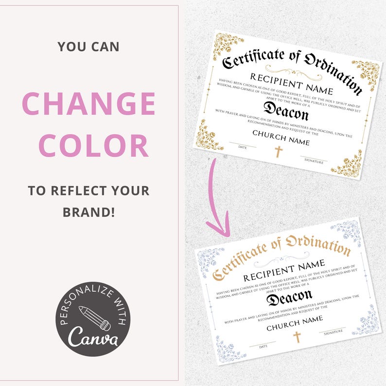 ministry certificate, minister certificate, religious printables, deacon certificate, canva template, certificate, license certificate, church membership, church templates, church form template, pastor certificate, minister form, of ordination