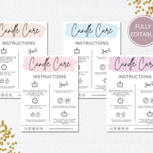 Candle Care Card Editable Template, Printable Candle Instructions Card, Candle Business Cards, Candle Branding Card For Customers. DTP-030