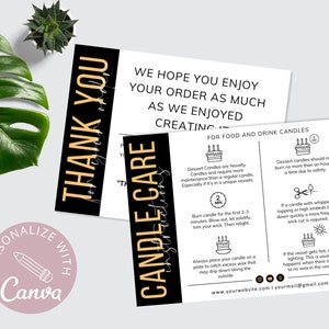 Food Candle Care Card Editable Template, Drink Candle Instructions, Cake Care Guide, Candle Small Business Inserts, Add Your Logo. DTP-030