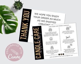 Food Candle Care Card Editable Template, Drink Candle Instructions, Cake Care Guide, Candle Small Business Inserts, Add Your Logo.