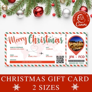 Editable Christmas Boarding Pass I Editable Canva Template, Printable Christmas Ticket, Plane Ticket Christmas Gifts Idea, Surprise Trip.