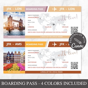 Carte d'embarquement, modèle modifiable sur toile, billet d'avion imprimable, chèque-cadeau, modèle de coupon, cadeau pour elle, idée cadeau Noël.
