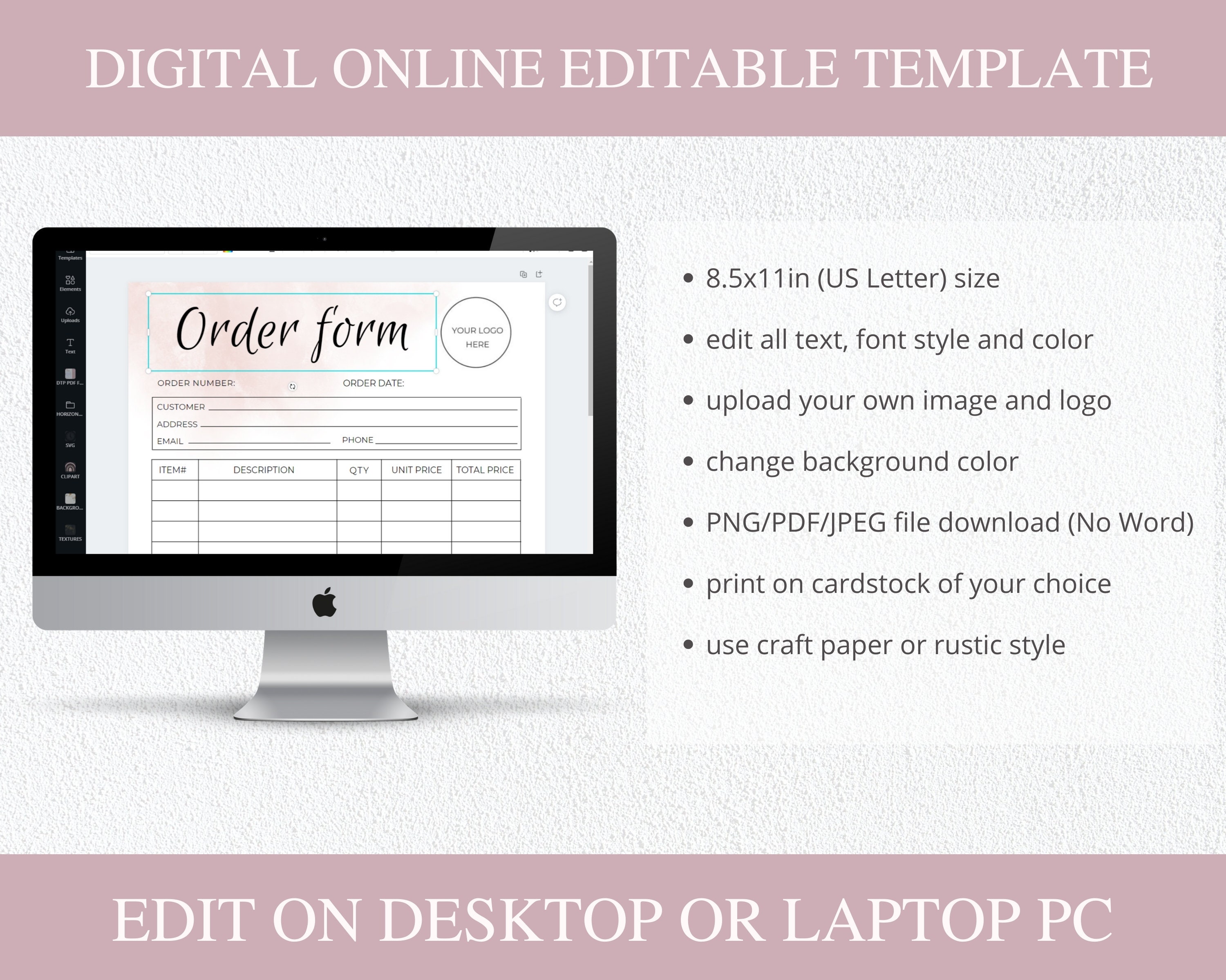 Custom Order Form Template, Small Business Order Form Printable, Sales ...