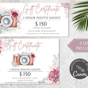 Photography Gift Certificate, Canva Template, Printable Photo Session Gift Card, Editable Fathers Day Gift Ideas, Electronic Gift Card.