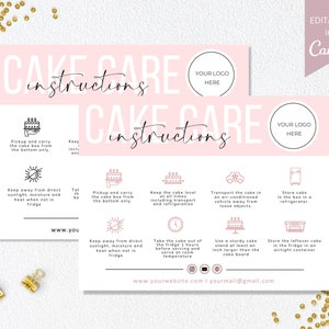 Carte d'entretien modifiable pour les gâteaux, Instructions pour le modèle sur toile, Cartes d'entretien pour gâteau de mariage, Guide d'entretien pour gâteau imprimable, Petite carte de visite, DTP-031