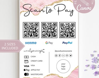 Scan to Pay Card I Editable Canva Template, QR Code Sign, Business Sign for Small Business, Venmo Payment Printable, Instant Download.