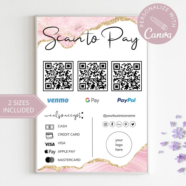 Scan to Pay Card I Editable Canva Template, QR Code Sign, Business Sign for Small Business, Venmo Payment Printable, Instant Download.