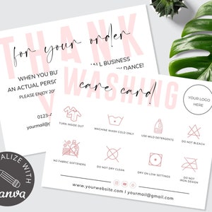 Washing Instructions Care Card I Editable Canva Template I Etsy Shop Tshirt Insert Card I Printable Packaging Insert I Small Business Card