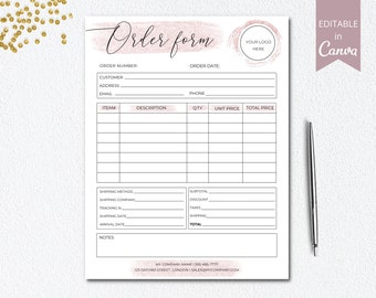 Editable Order Form, Small Business Forms, Printable Craft Order Forms, Order Form Template, Business Canva Template. DTP-004