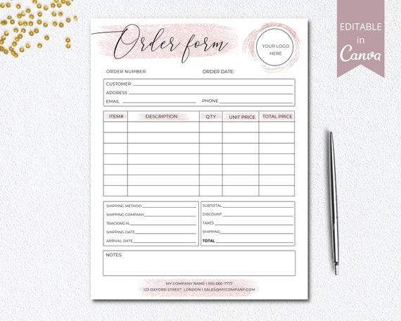 Editable Order Form Small Business Forms Printable Craft Etsy