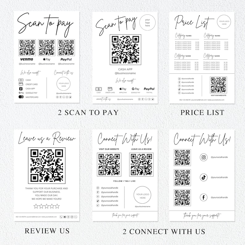 price list template, qr code sign, canva template, small business, scan to pay sign, Payment Sign, custom business sign, venmo sign, scan to pay template, social media sign, cashapp scan and pay, connect with us, Digital Download