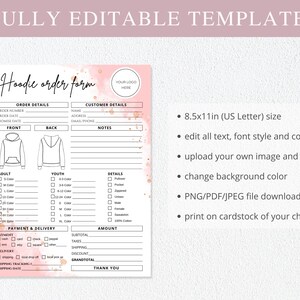 Hoodie Order Form Template I Editable Canva Invoice Template I T-shirt ...