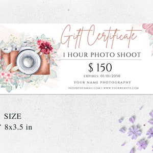 Photography Gift Certificate, Canva Template, Printable Photo Session ...