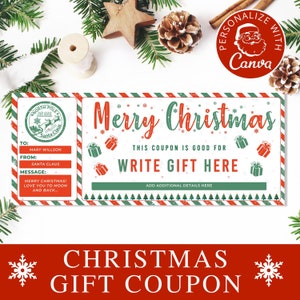 Christmas Coupon Template I Editable Canva Template, Printable Christmas Gift Certificate, Gift For Her, Christmas Coupons Template