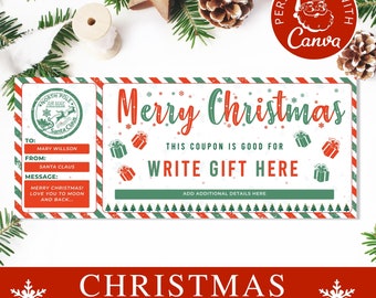 Christmas Coupon Template I Editable Canva Template, Printable Christmas Gift Certificate, Gift For Her, Christmas Coupons Template