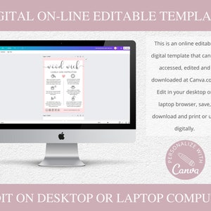 May include: A digital template for a candle care instruction card. The card is pink with white text and features the words "wood wick" in a handwritten font. The text includes instructions for burning candles safely and properly.