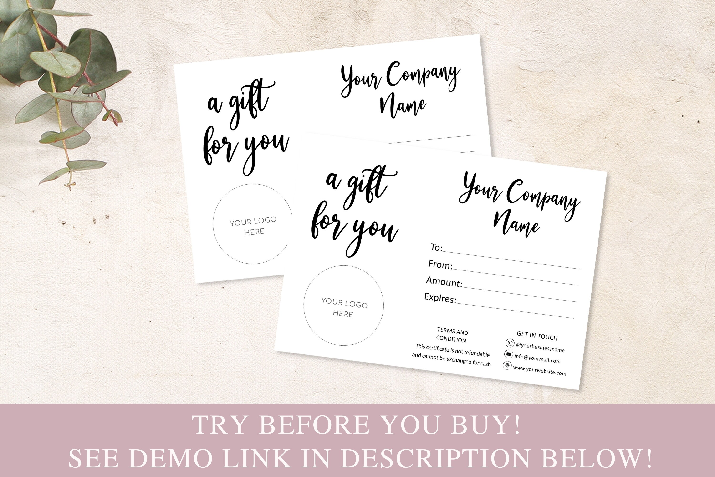 Editable Gift Cards Etsy Gift Card Gift Certificate Digital Etsy