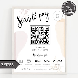 Scan to Pay Card I bearbeitbare Canva Vorlage, QR-Code-Zeichen, Geschäftsschild für kleine Unternehmen, Venmo-Zahlung druckbar, sofortiger Download.