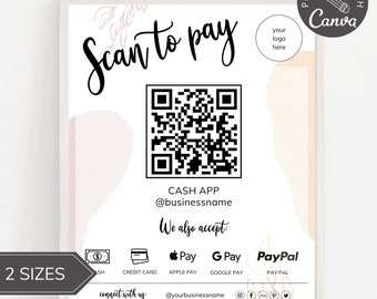 Scan to Pay Card I Modello Canva modificabile, Segno codice QR, Segno aziendale per piccole imprese, Pagamento Venmo stampabile, Download istantaneo.