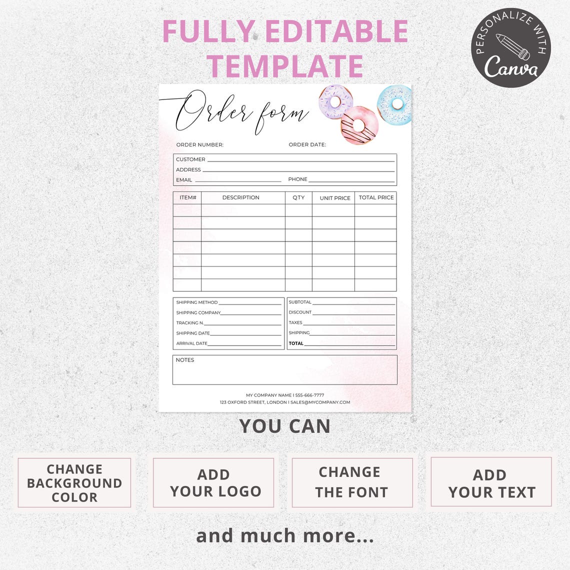 Cake Order Form | Editable Canva Template | Custom Bakery Business ...