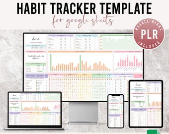 PLR Gewoontetracker Google Spreadsheets | PLR-spreadsheet doelenplanner, dagelijkse routine-tracker, maandelijkse gewoonten-tracker PLR met doorverkooprechten