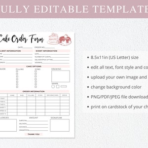 Cake Order Form Template | Editable Canva Template I Bakery Order Form ...