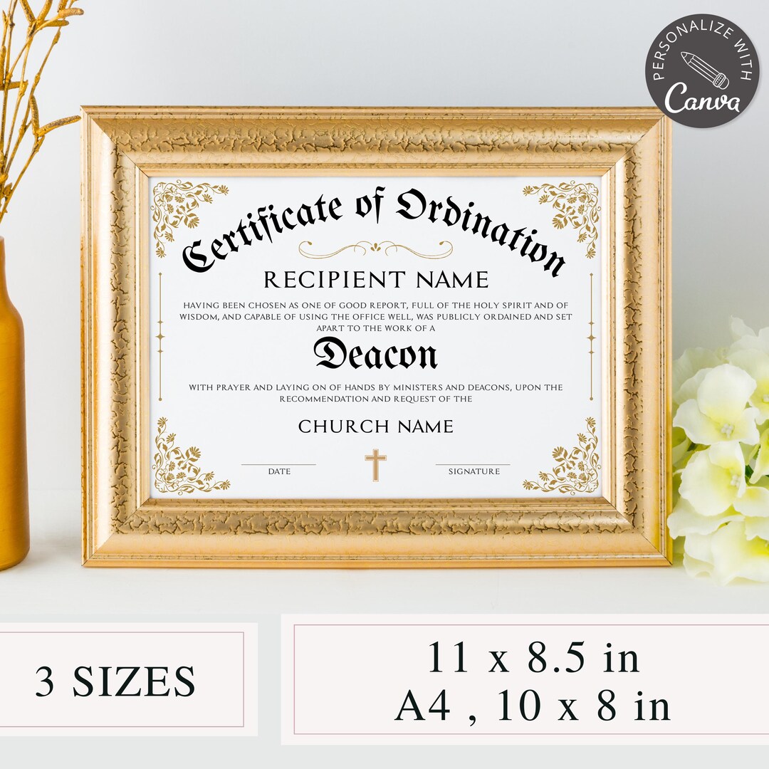 Certificate of Ordination Template, Editable Canva Template, Gospel