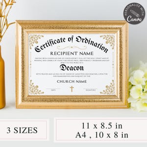 Sjabloon certificaat van wijding, bewerkbare canva-sjabloon, certificaat voor evangeliebediening, predikantcertificaat, certificaat diaken