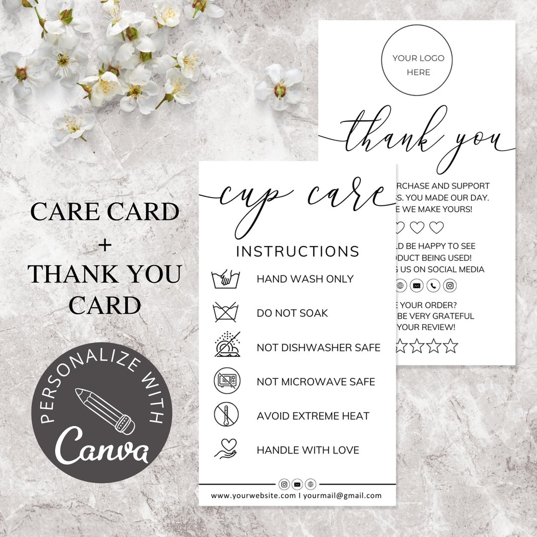 Cup Care Instructions I Editable Canva Template I Cup Thank You Card I ...