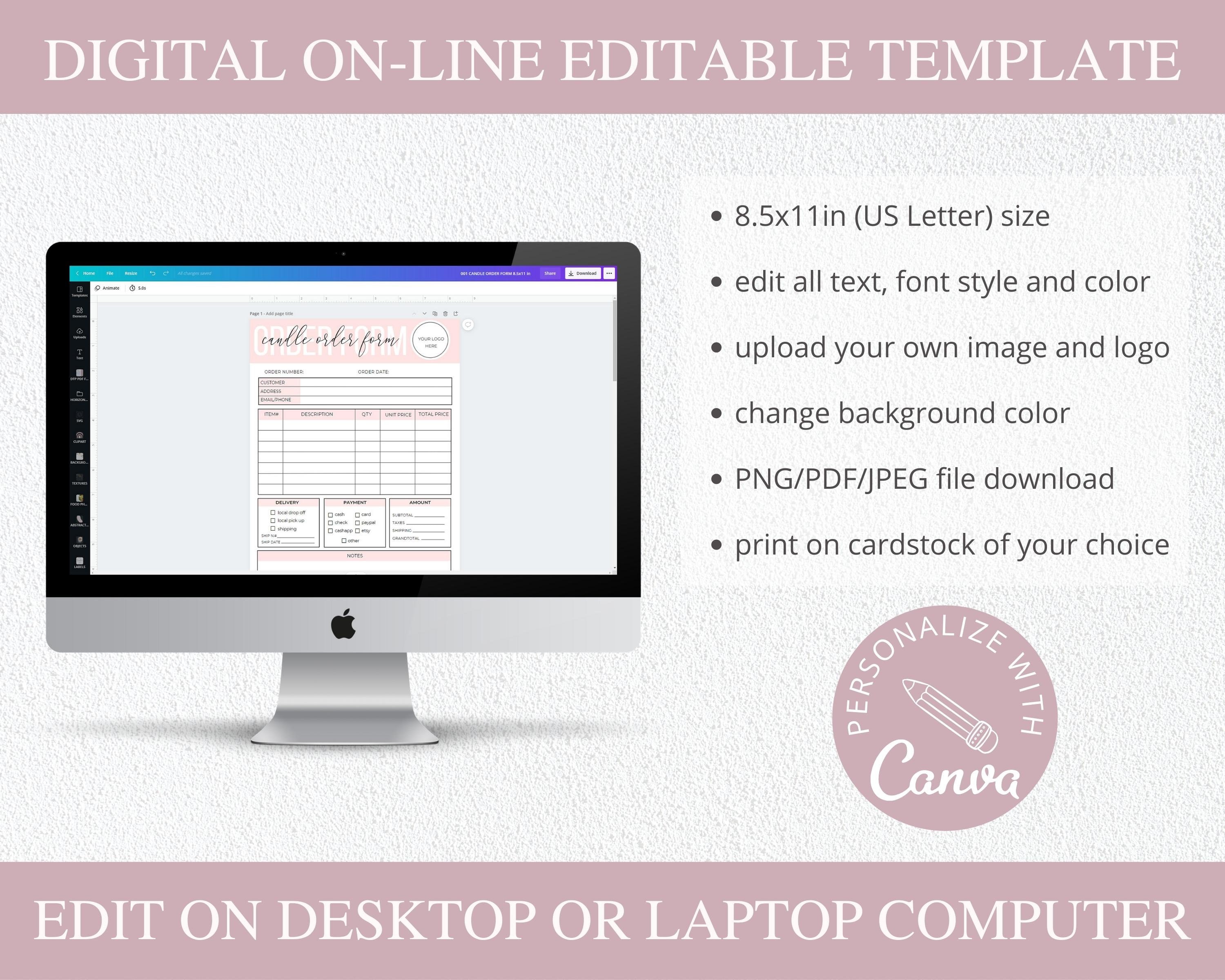 Candle Order Form Template, Editable Canva Invoice Template, Small ...