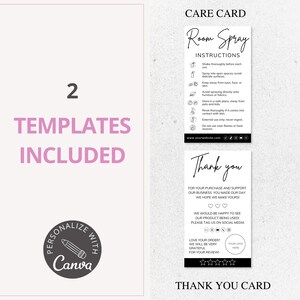 room spray diffuser, care card, canva template, care instructions