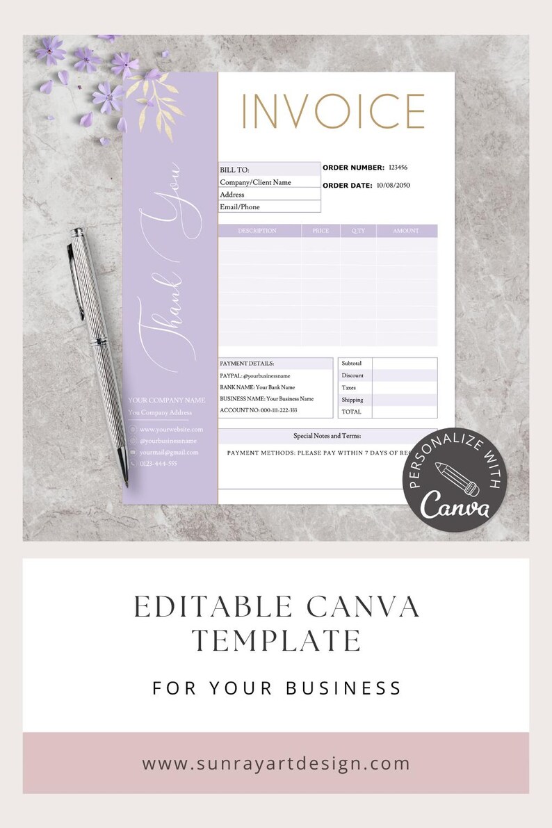 Editable Invoice Template for Small Busines I Canva Invoice Template ...