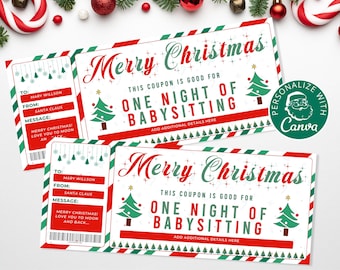 Christmas Babysitting Voucher Template I Editable Canva Template, Personalized Christmas Gift Certificate, Gift For Her, Babysitting Coupon