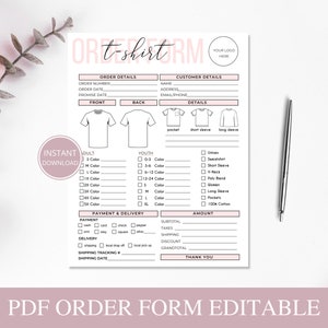 Fillable T-shirt Order Form Editable, Printable Shirt Order Form ...