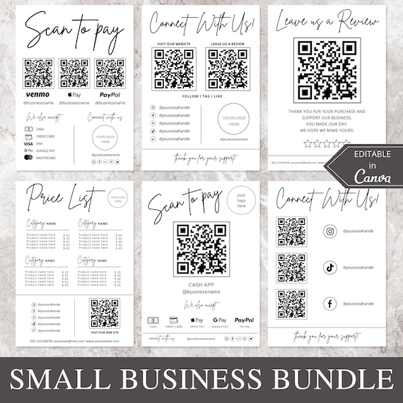 Qr Code Sign For Small Business I Canva Template Editable, Price List Template and Scan To Pay Sign Template, Connect With Us, Payment Sign