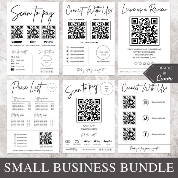 Qr Code Sign For Small Business I Canva Template Editable, Price List Template and Scan To Pay Sign Template, Connect With Us, Payment Sign