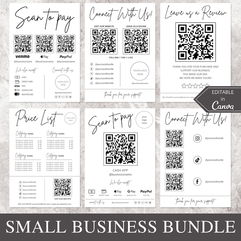 price list template, qr code sign, canva template, small business, scan to pay sign, Payment Sign, custom business sign, venmo sign, scan to pay template, social media sign, cashapp scan and pay, connect with us, Digital Download