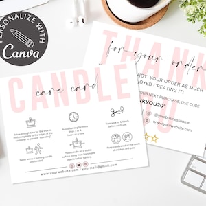 Modello di scheda per la cura delle candele I Modello Canva I Scheda di ringraziamento per i clienti delle candele I Scheda di istruzioni per candele modificabile I Scheda di cura personalizzata