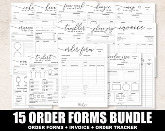 15 Editable Order Form Bundle, Invoice Tumbler Tshirt Order Forms, Printable Small Business Forms Digital Template for Crafters. Dtp-004