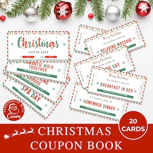 Bearbeitbare Weihnachtsgutscheinbuch Canva Vorlage | Personalisierter Geschenkgutschein | Strumpffüller für Sie oder Ihn I Weihnachtsgeschenk Couponbuch